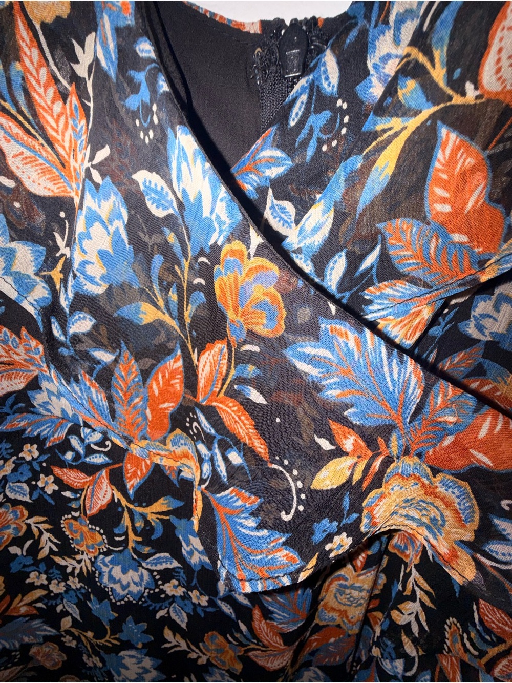 Express Navy Floral Asymmetrical Slip Dress with Coral Accents - Picture 5 of 5